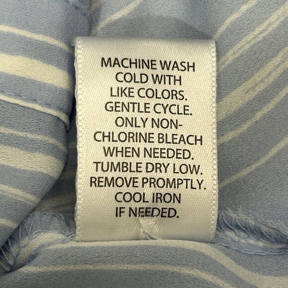 CANDIES Blue White Stripe Blouse Womens Large V Neck Roll Tab Lightweight Top - Picture 5 of 8